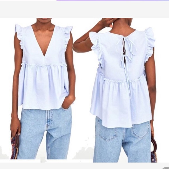 Zara Tops - Zara Blue Ruffled BabyDoll Top Size Extra Small